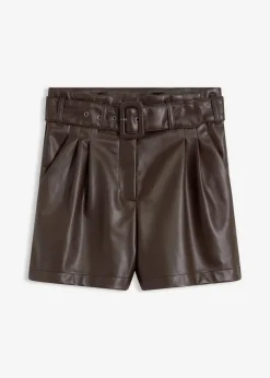 Sale Lederimitat-Shorts mit Gürtel Damen Hosen|Shorts