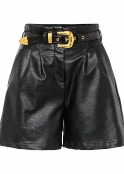 Outlet Lederimitat-Shorts mit Gürtel Damen Shorts|Hosen