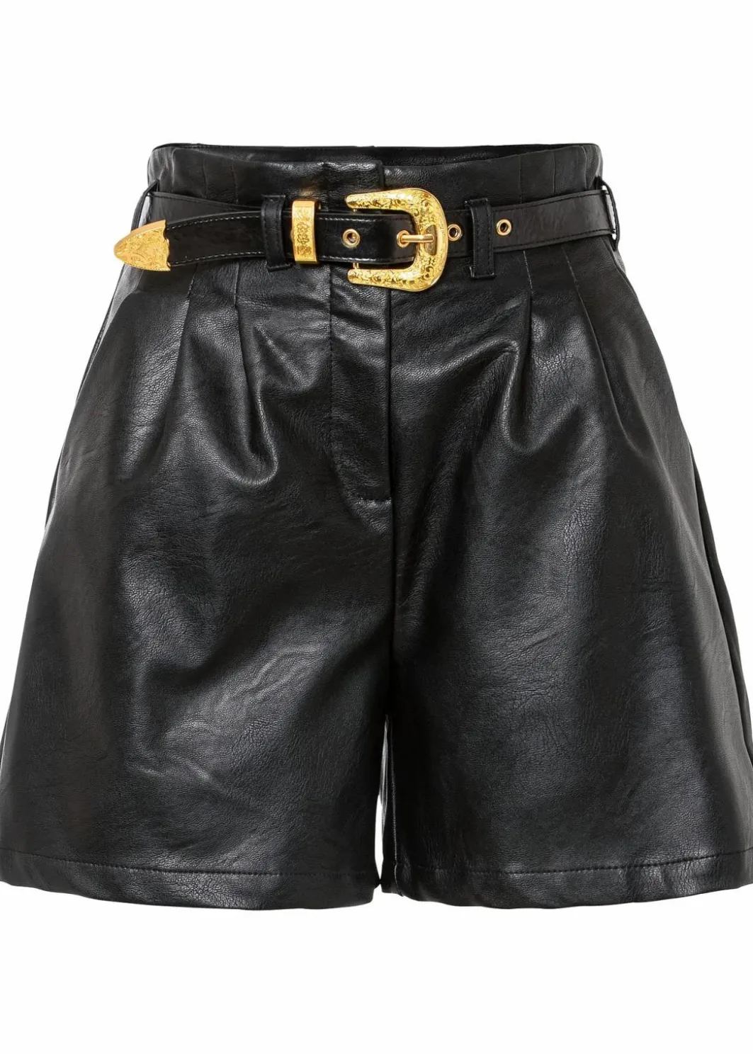Outlet Lederimitat-Shorts mit Gürtel Damen Shorts|Hosen