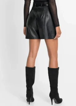 Outlet Lederimitat-Shorts mit Gürtel Damen Shorts|Hosen