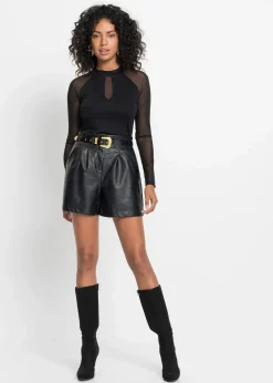 Outlet Lederimitat-Shorts mit Gürtel Damen Shorts|Hosen