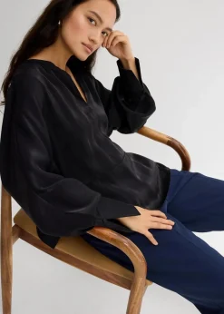 Online Leicht glänzendes Blusenshirt aus Viskose-Mix Damen Bekleidung·Jacken & Mäntel|Blusen & Tuniken