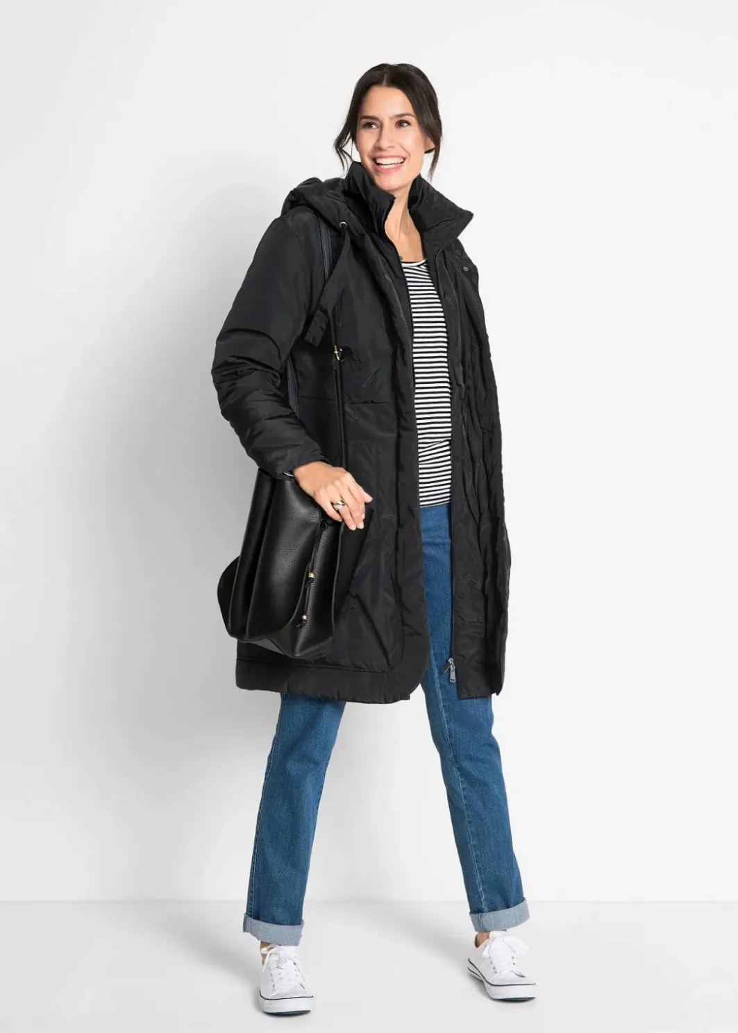 Damen bonprix Bekleidung·Hosen|Jacken & Mäntel|leicht wattierter Kurzmantel mit Kapuze