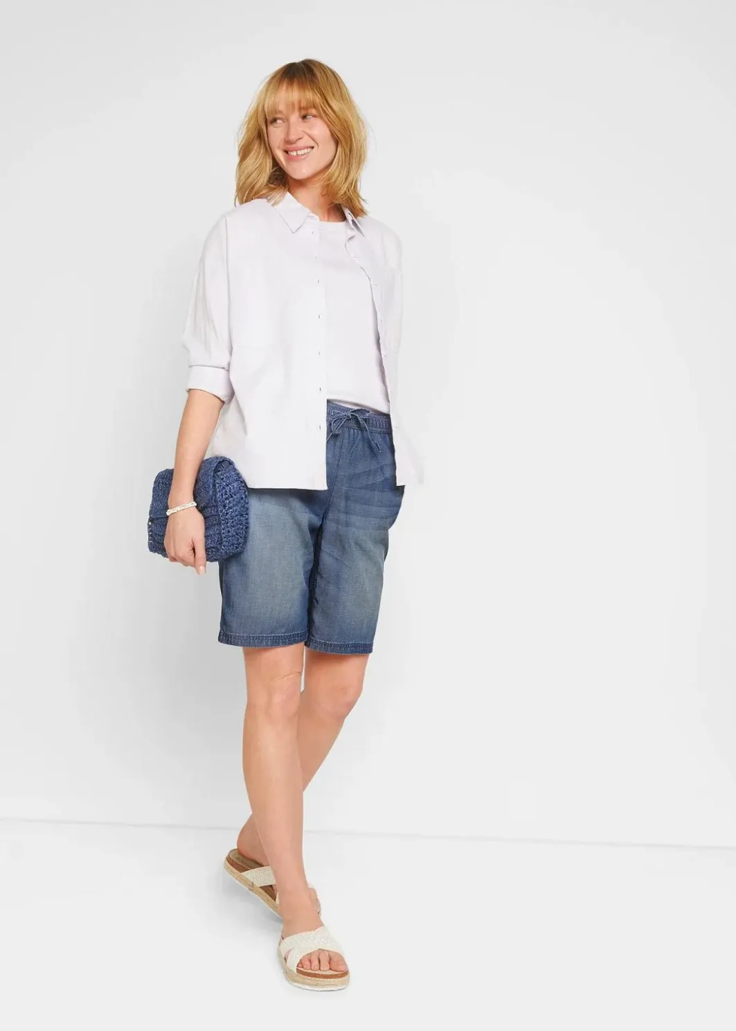 Damen bonprix Bekleidung·Outdoorbekleidung|Shorts|Leichte Denim-Hose mit Leinen
