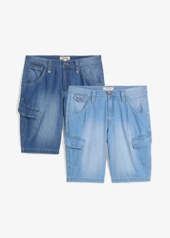 Online Leichte Jeans-Cargobermuda aus reiner Baumwolle, Relaxed Fit (2er Pack) Herren Große Größen|Shorts