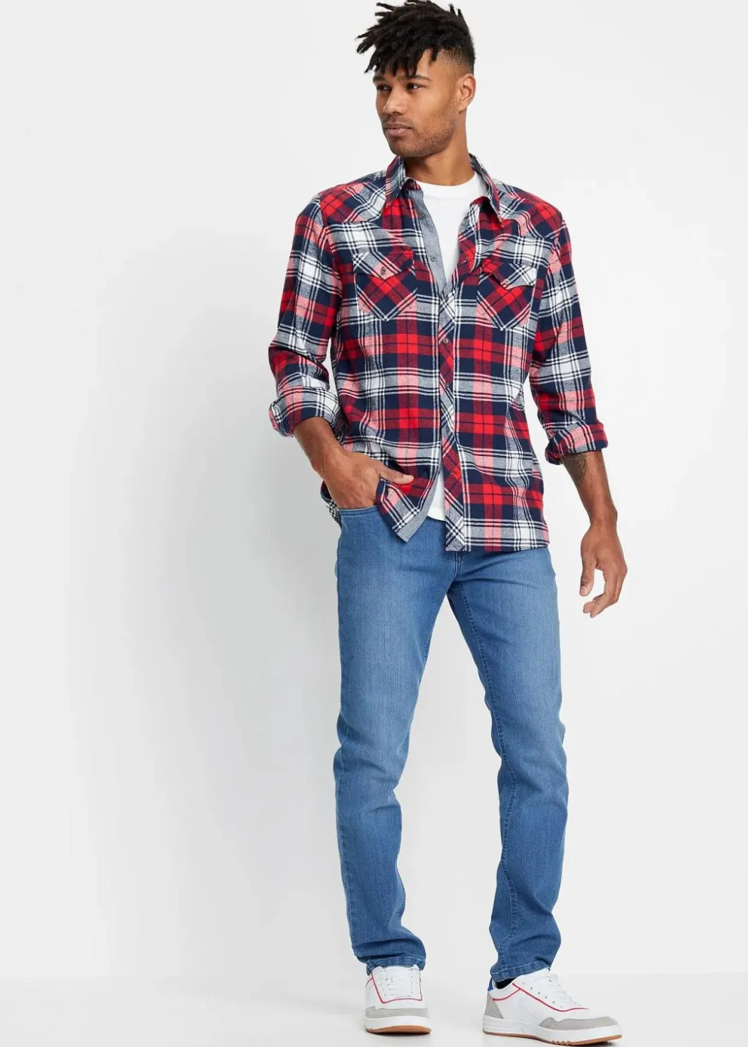 Herren bonprix Jeans|Große Größen|Leichte Slim-Fit-Jeans, Straight
