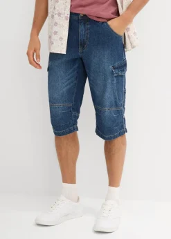 Herren bonprix Große Größen|Shorts|Leichte Stretch-Jeans-Long-Cargobermuda, Relaxed Fit