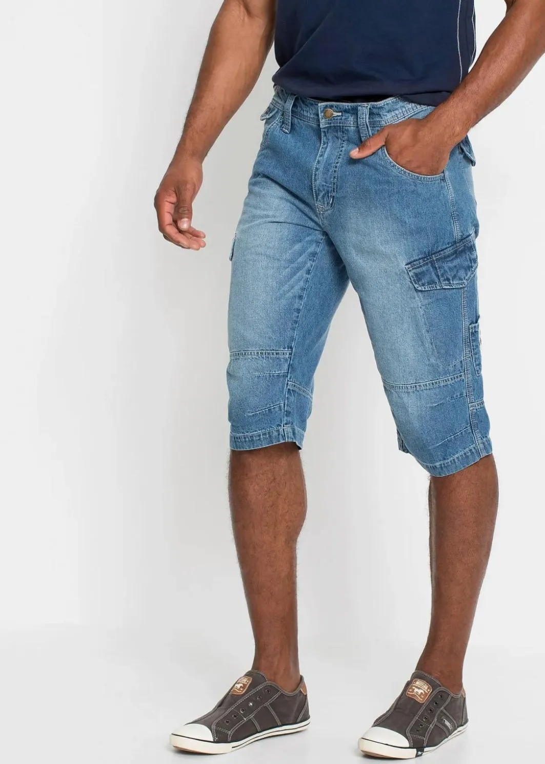 Best Leichte Stretch-Jeans-Long-Cargobermuda, Relaxed Fit Herren Jeans|Shorts