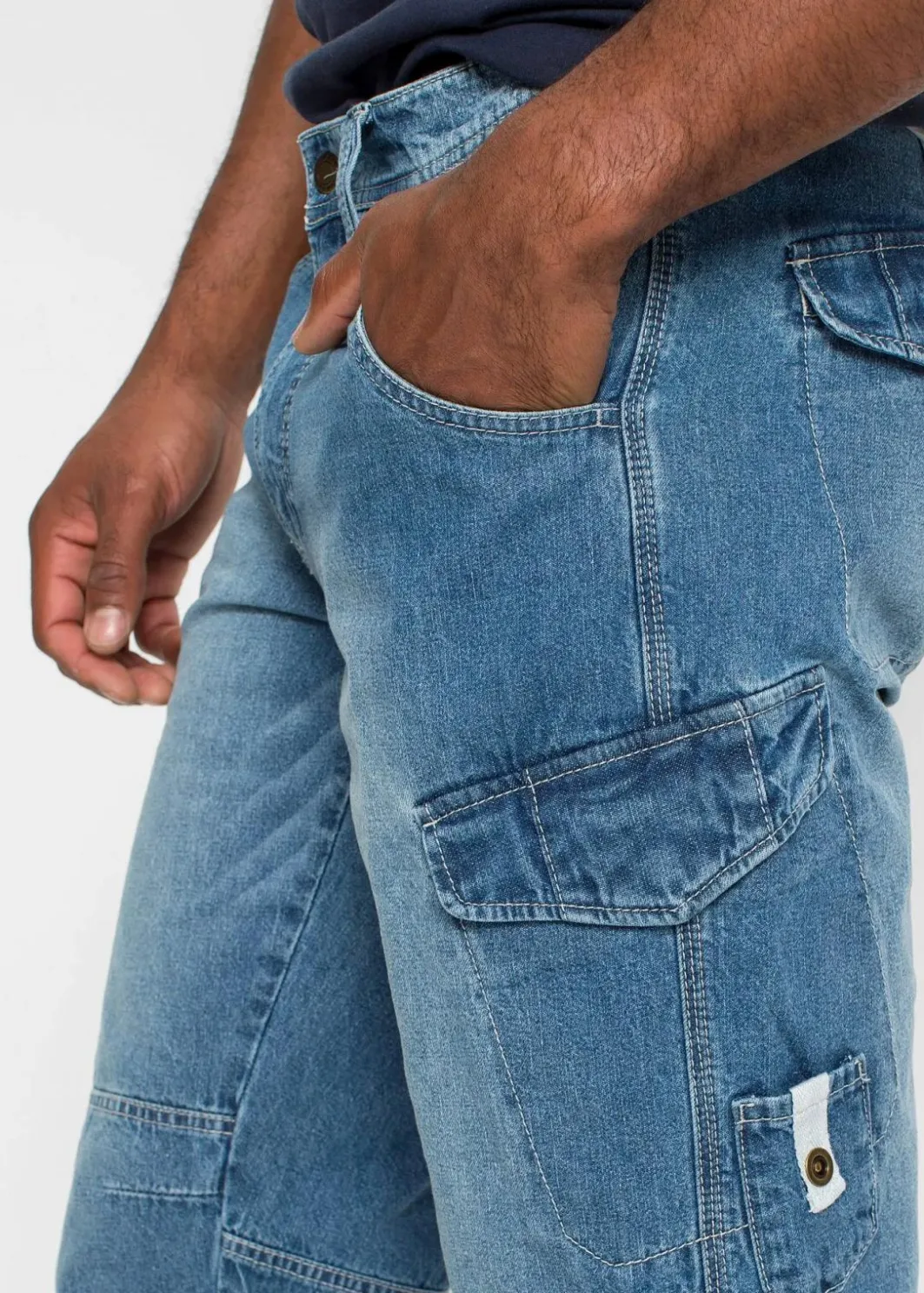 Best Leichte Stretch-Jeans-Long-Cargobermuda, Relaxed Fit Herren Jeans|Shorts