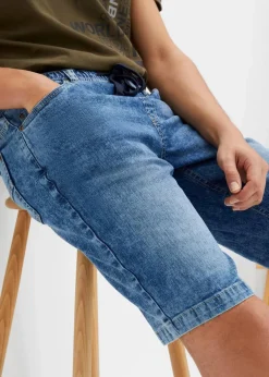 Herren bonprix Große Größen|Shorts|Leichte Stretch-Jeans-Schlupf-Bermuda mit Komfortbund, Slim Fit