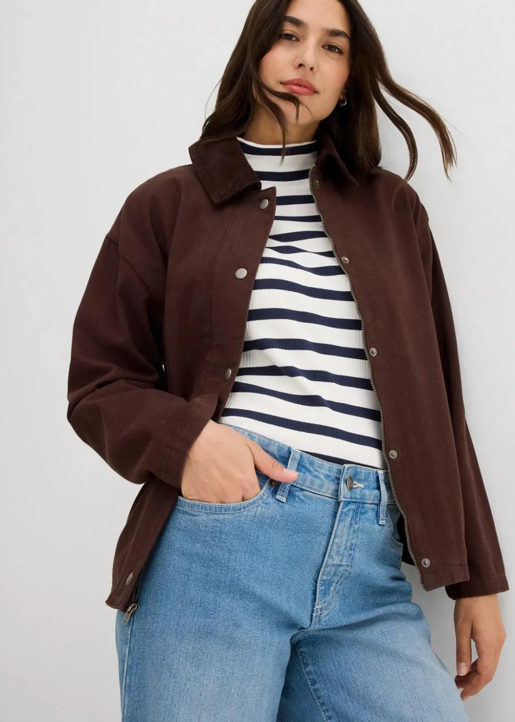Damen bonprix Bekleidung·Hosen|Jacken & Mäntel|leichte Twill-Jacke mit Cordkragen