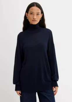 Damen bonprix Pullover & Strickjacken|Strickmode|Leichter Feinstrickpullover mit breitem Turtleneck aus Viskose-Mix
