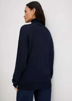 Damen bonprix Pullover & Strickjacken|Strickmode|Leichter Feinstrickpullover mit breitem Turtleneck aus Viskose-Mix