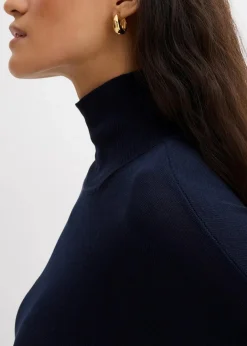 Damen bonprix Pullover & Strickjacken|Strickmode|Leichter Feinstrickpullover mit breitem Turtleneck aus Viskose-Mix