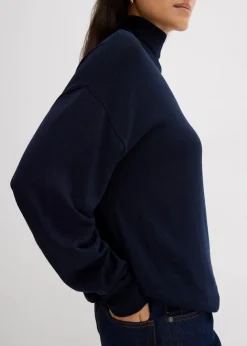 Damen bonprix Pullover & Strickjacken|Strickmode|Leichter Feinstrickpullover mit breitem Turtleneck aus Viskose-Mix