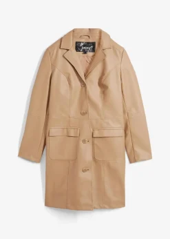 Discount Leichter Lederimitat-Mantel mit Revers, tailliert Damen Bekleidung·Hosen|Jacken & Mäntel