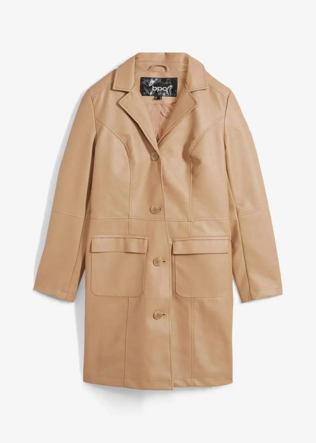 Discount Leichter Lederimitat-Mantel mit Revers, tailliert Damen Bekleidung·Hosen|Jacken & Mäntel
