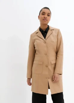 Discount Leichter Lederimitat-Mantel mit Revers, tailliert Damen Bekleidung·Hosen|Jacken & Mäntel