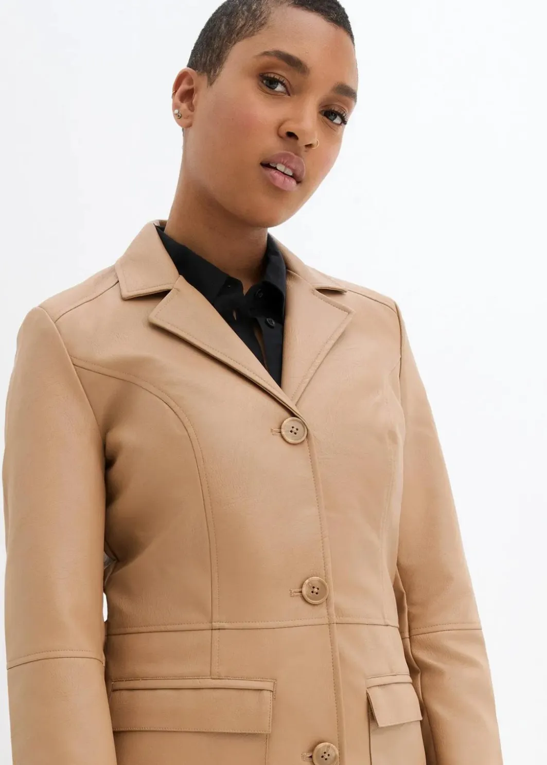 Discount Leichter Lederimitat-Mantel mit Revers, tailliert Damen Bekleidung·Hosen|Jacken & Mäntel