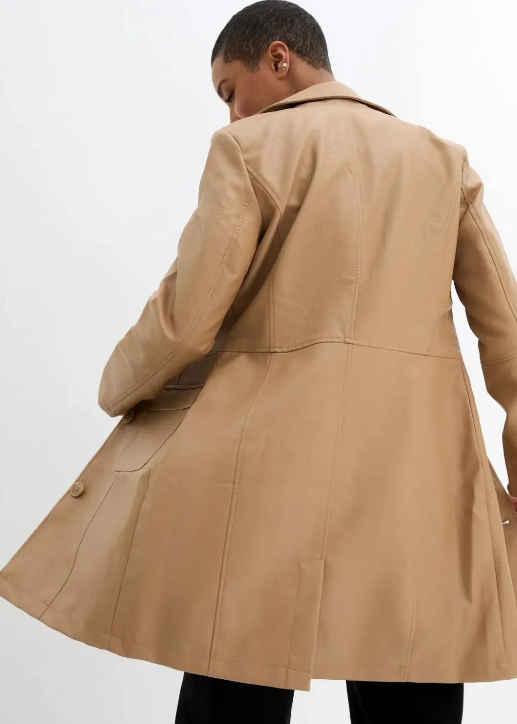 Discount Leichter Lederimitat-Mantel mit Revers, tailliert Damen Bekleidung·Hosen|Jacken & Mäntel