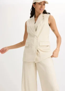 Sale Leinen-Blazer ohne Arm Damen Blazer|Bekleidung·Basics