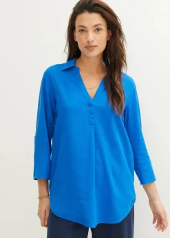 Damen bonprix Blusen & Tuniken|Bekleidung·Jacken & Mäntel|Leinen-Bluse, 3/4-Arm