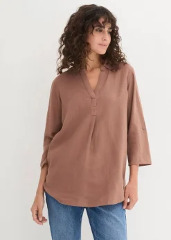 Damen bonprix Blusen & Tuniken|Bekleidung·Jacken & Mäntel|Leinen-Bluse, 3/4-Arm