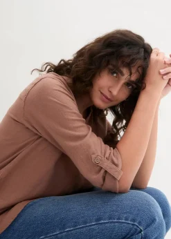 Damen bonprix Blusen & Tuniken|Bekleidung·Jacken & Mäntel|Leinen-Bluse, 3/4-Arm