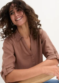 Damen bonprix Blusen & Tuniken|Bekleidung·Jacken & Mäntel|Leinen-Bluse, 3/4-Arm