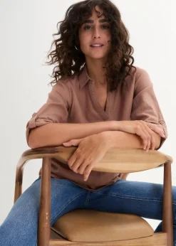 Damen bonprix Blusen & Tuniken|Bekleidung·Jacken & Mäntel|Leinen-Bluse, 3/4-Arm
