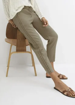 Damen bonprix Bekleidung·Kleider|Hosen|Leinenhose mit seitlichem Spitzeneinsatz, knöchelfrei