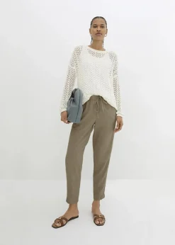 Damen bonprix Bekleidung·Kleider|Hosen|Leinenhose mit seitlichem Spitzeneinsatz, knöchelfrei