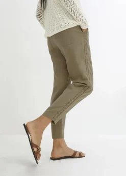 Damen bonprix Bekleidung·Kleider|Hosen|Leinenhose mit seitlichem Spitzeneinsatz, knöchelfrei