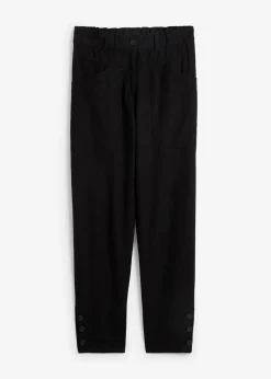 New Leinenhose mit Taschendetails und Knöpfen am Saum Damen Bekleidung·Kleider|Hosen