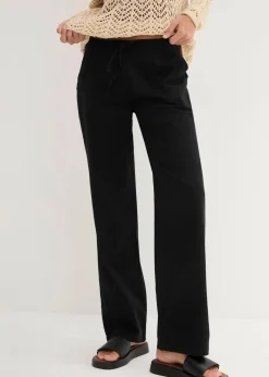 Damen bonprix Kurzgrößen|Bekleidung·Kleider|Leinen-Hose mit weitem Bein