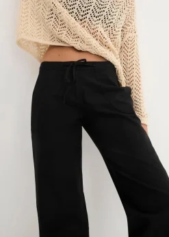 Damen bonprix Kurzgrößen|Bekleidung·Kleider|Leinen-Hose mit weitem Bein