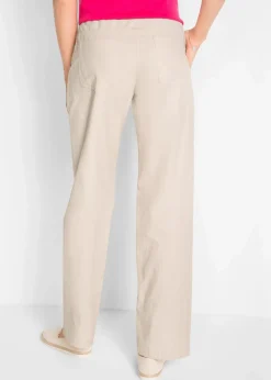 Damen bonprix Kurzgrößen|Hosen|Leinen-Hose mit weitem Bein