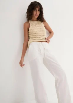Damen bonprix Kurzgrößen|Bekleidung·Kleider|Leinen-Hose mit weitem Bein