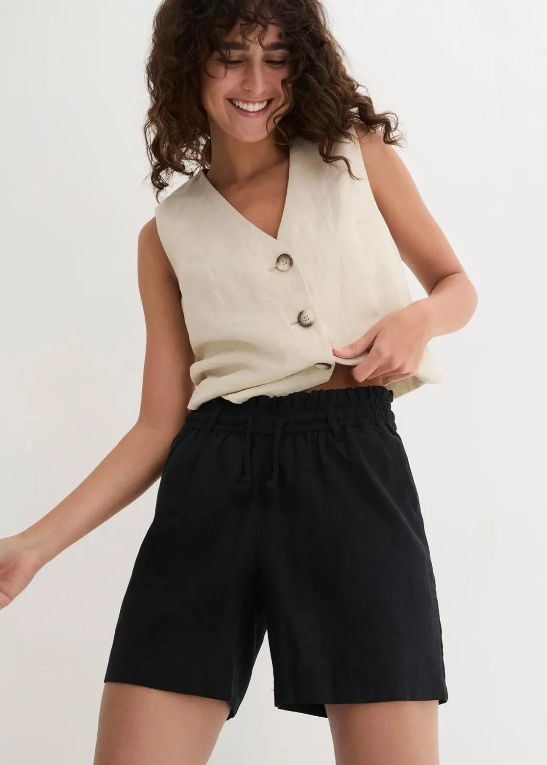 Outlet Leinen-Paperbag-Shorts Damen Hosen|Shorts