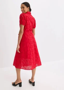 Discount Lochstickerei-Blusenkleid aus reiner Baumwolle Damen Kleider