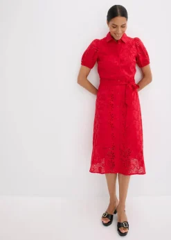 Discount Lochstickerei-Blusenkleid aus reiner Baumwolle Damen Kleider