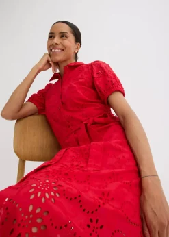 Discount Lochstickerei-Blusenkleid aus reiner Baumwolle Damen Kleider