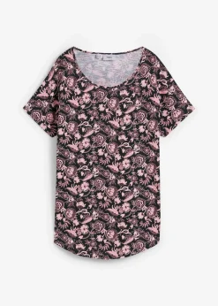 Damen bonprix Shirts & Tops|Nachhaltigere Materialien|Locker geschnittenes Shirt aus Flammgarn mit abgerundetem Saum aus Bio-Baumwolle