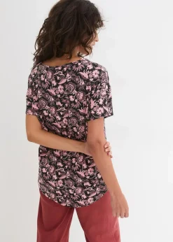 Damen bonprix Shirts & Tops|Nachhaltigere Materialien|Locker geschnittenes Shirt aus Flammgarn mit abgerundetem Saum aus Bio-Baumwolle