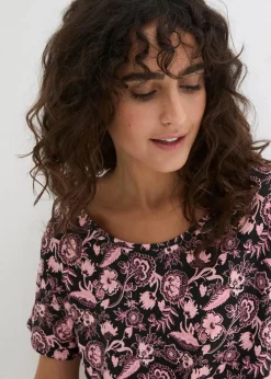 Damen bonprix Shirts & Tops|Nachhaltigere Materialien|Locker geschnittenes Shirt aus Flammgarn mit abgerundetem Saum aus Bio-Baumwolle