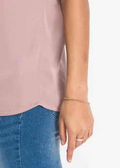 Damen bonprix Nachhaltigere Materialien|Blusen & Tuniken|Lockere Satin-Kurzarmtunika mit überschnittenen Schultern