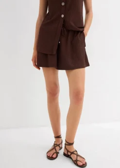 Damen bonprix Hosen|Shorts|Lockere Schlupf-Shorts aus strukturiertem Crêpe