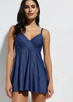 Discount Long Tankini (2-tlg.Set) in Jeansoptik Damen Bademode·Tankinis|Bademode·Große Cups D-F