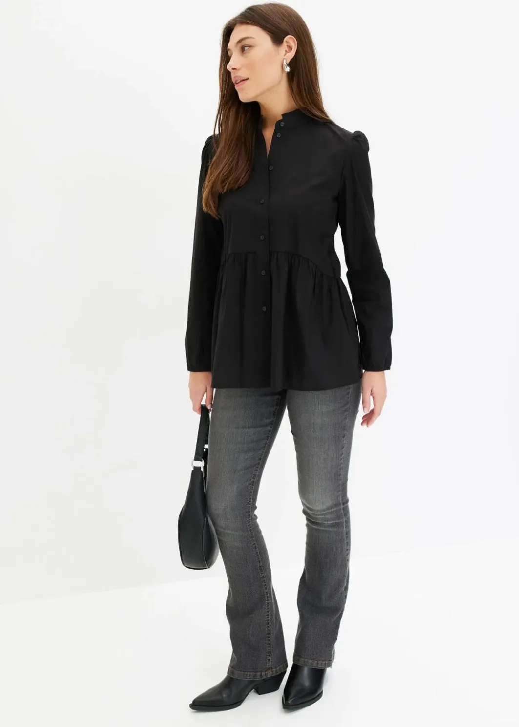 Damen bonprix Blusen & Tuniken|Bekleidung·Jacken & Mäntel|Longbluse aus Baumwoll-Mix