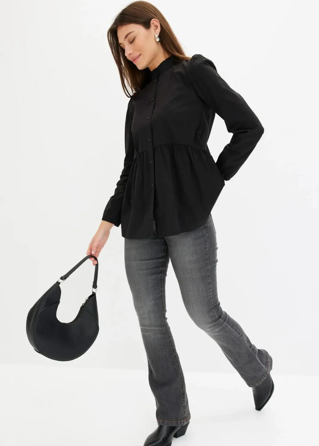 Damen bonprix Blusen & Tuniken|Bekleidung·Jacken & Mäntel|Longbluse aus Baumwoll-Mix